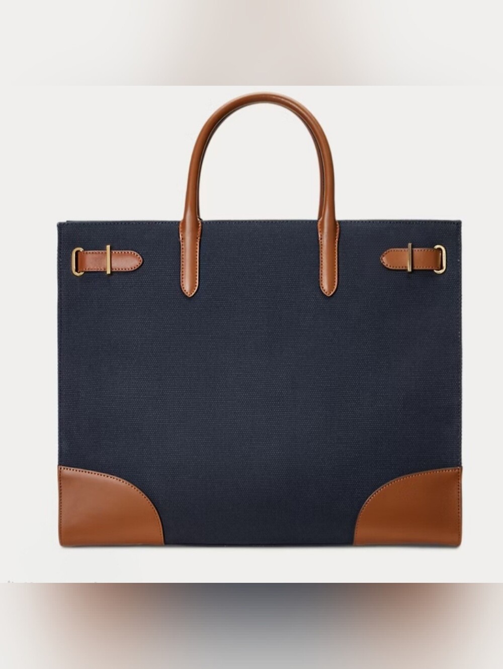 Ralph Lauren Navy Canvas and Brown Leather Tote - Picture 3 of 9